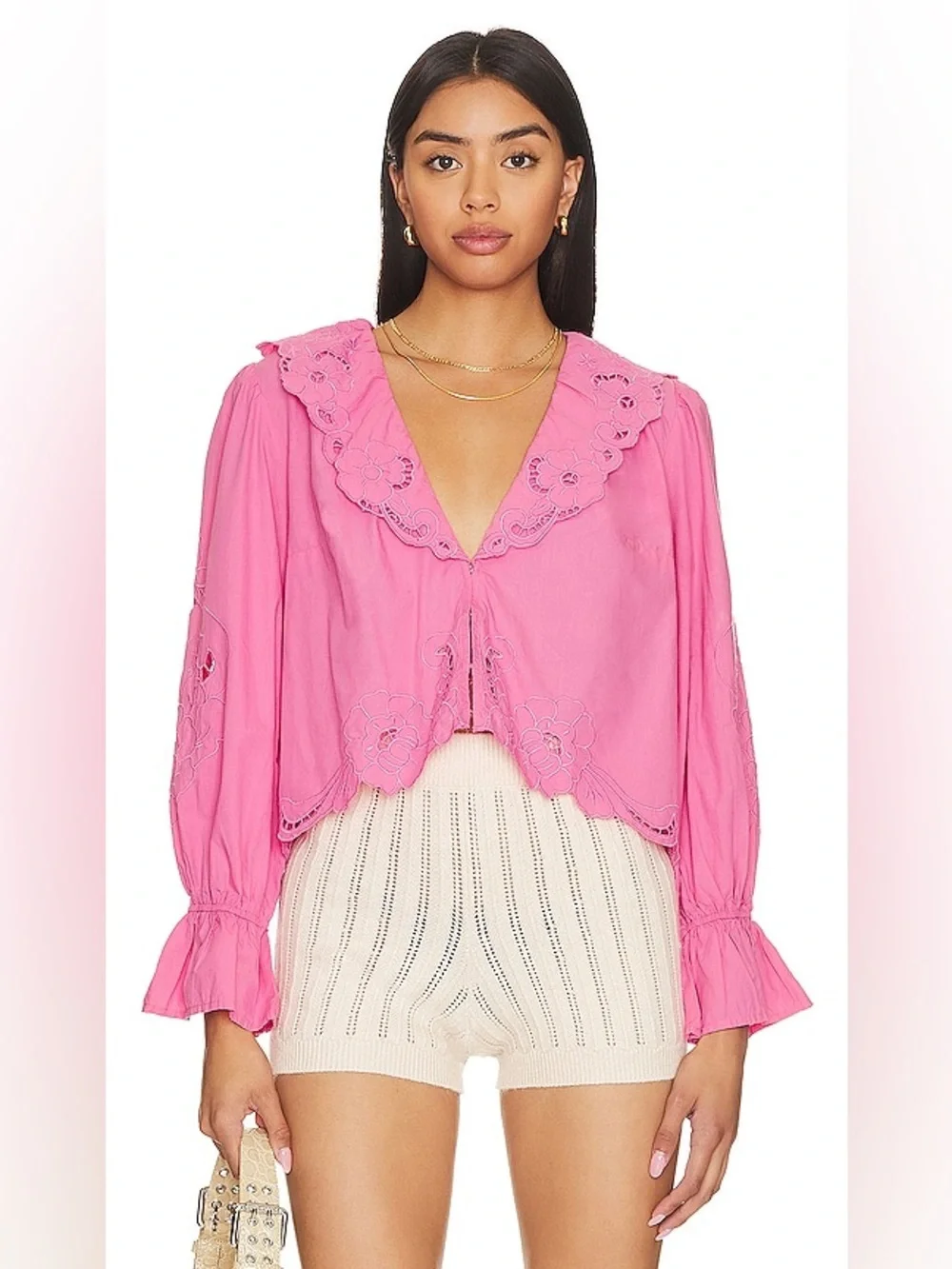 Free People Bubblegum Pink Maisie Cutwork Top